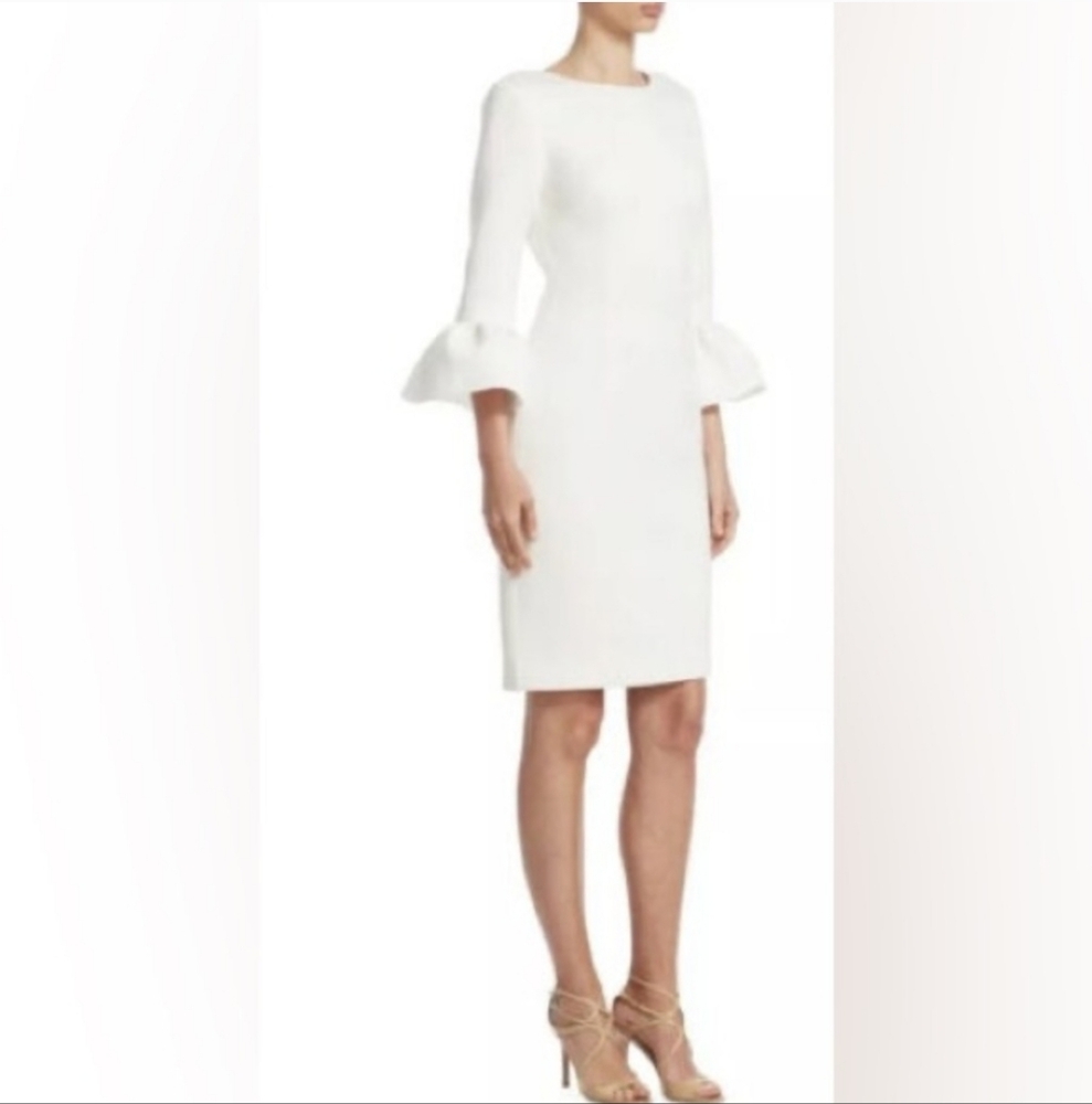 Nero Scuba White Midi Dress Bell Sleeves Elegant Evening Wedding Size 12